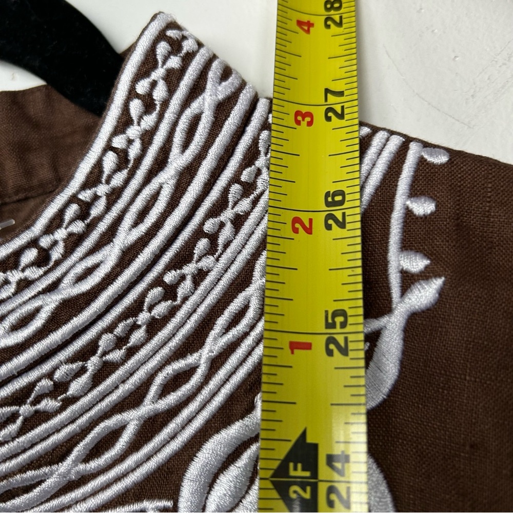 Vintage J.Crew 100% Linen Womens Brown Embroidered Boho Tunic Peasant Blouse - Picture 5 of 6